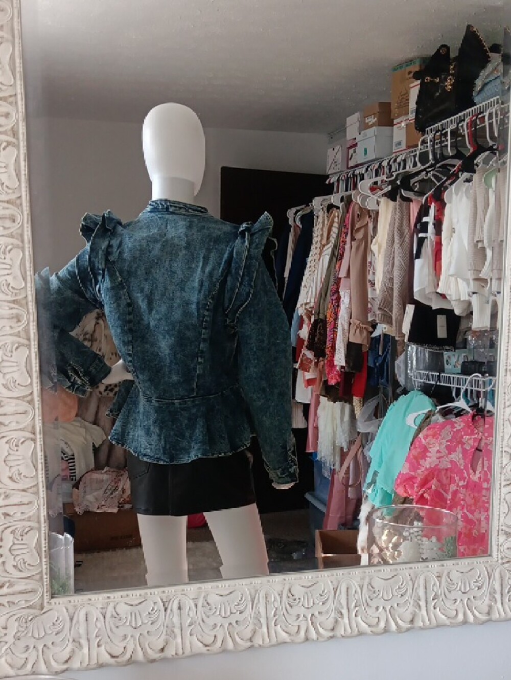 Ruffled Peplum Denim Zip Jacket - Blue - Picture 9 of 9